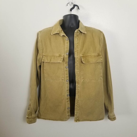 Zara Man Denim Overshirt Jacket Khaki Medium - Picture 4 of 8